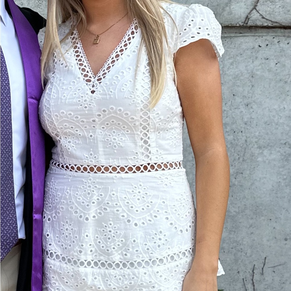 Lulus long white lace dress. WORN ONE TIME!!